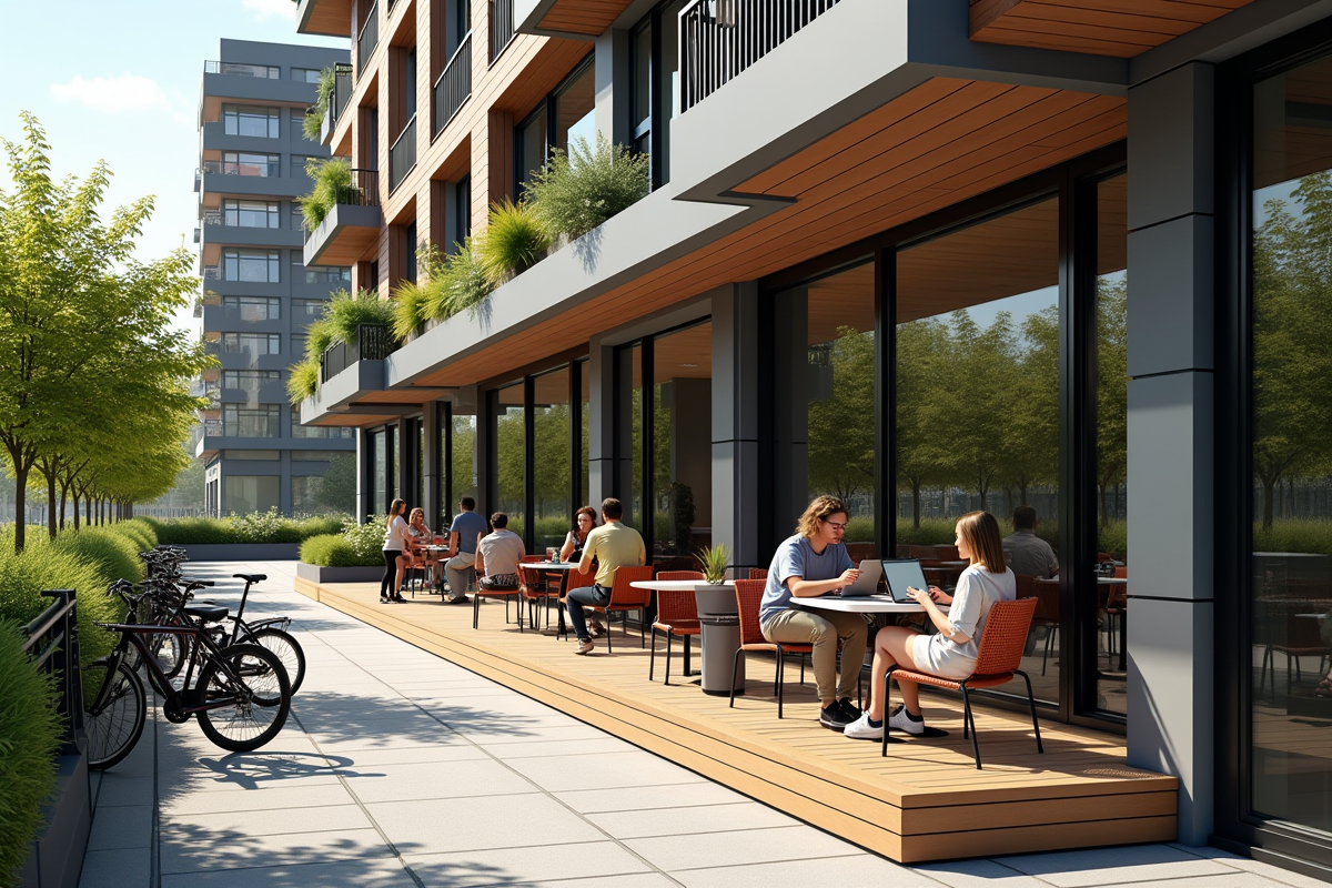 Terrasse urbaine avec espace détente et verdure