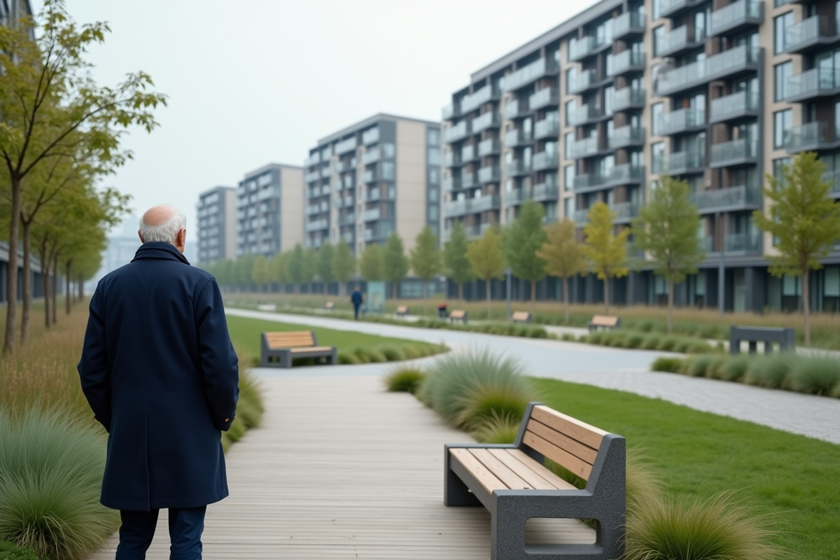 Urbaniste observant un parc urbain durable et moderne