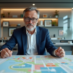 Urbaniste homme examinant une carte de zonage colorée