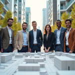 Groupe d urbanistes autour d un modele urbain moderne