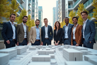 Groupe d urbanistes autour d un modele urbain moderne