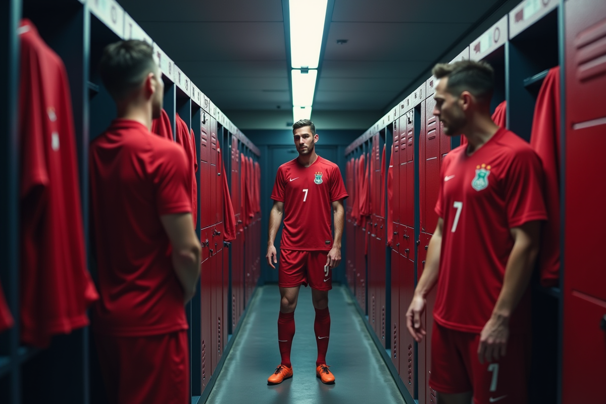 Joueurs dans le vestiaire préparant leurs kits avec anticipation