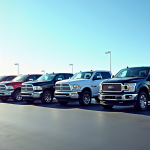 Ligne de pickups d'occasion dans un concessionnaire moderne