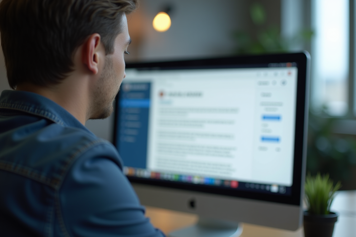 Vue rapprochee d’un écran email SFR dans un bureau bien éclairé